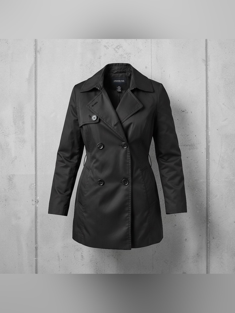 London Fog Black Double-Breasted Tailored Trench